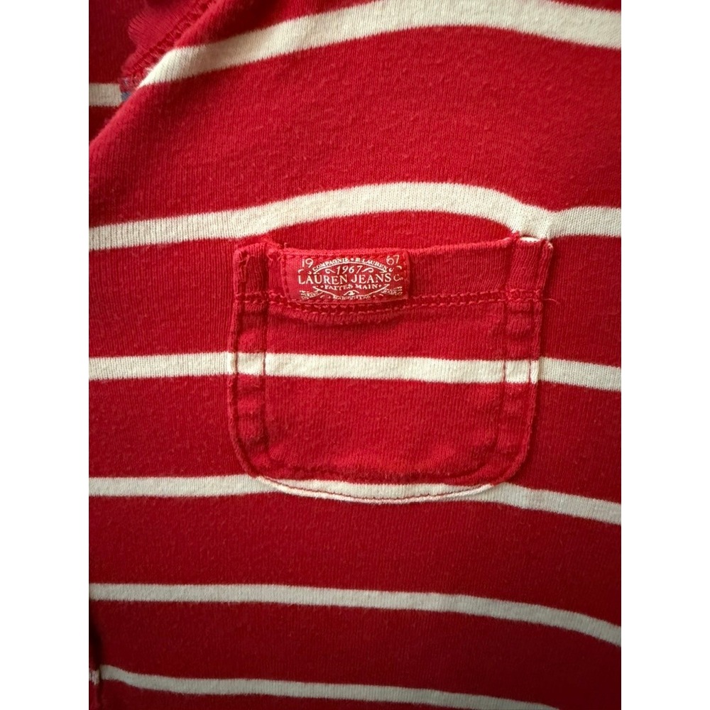 Lauren Jeans Co Ralph Lauren Henley Top Red White Striped 3/4 Sleeve Medium - Picture 3 of 5